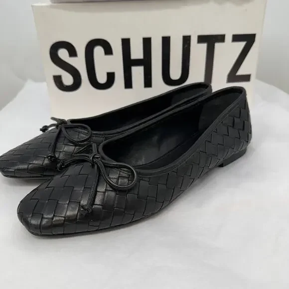 SCHUTZ New in Box Arissa Woven Ballet Square Toe Flat in Black // 6 - Picture 7 of 13